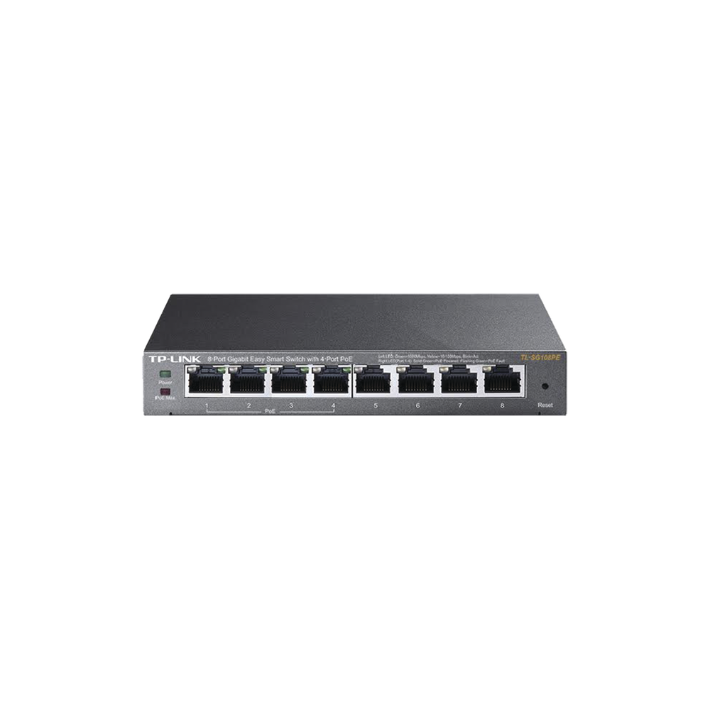Switch TP-Link Gigabit Ethernet Easy Smart PoE 8 Puertos 10/100/1000Mbps (4x PoE) 16 Gbit/s 4000 entradas No Administrable TL-SG108PE - SILYMX