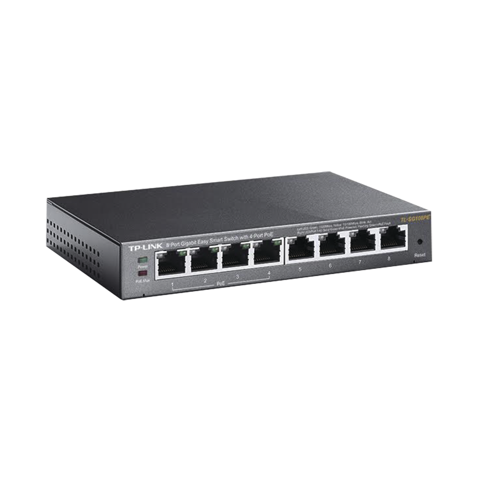 Switch TP-Link Gigabit Ethernet Easy Smart PoE 8 Puertos 10/100/1000Mbps (4x PoE) 16 Gbit/s 4000 entradas No Administrable TL-SG108PE - SILYMX