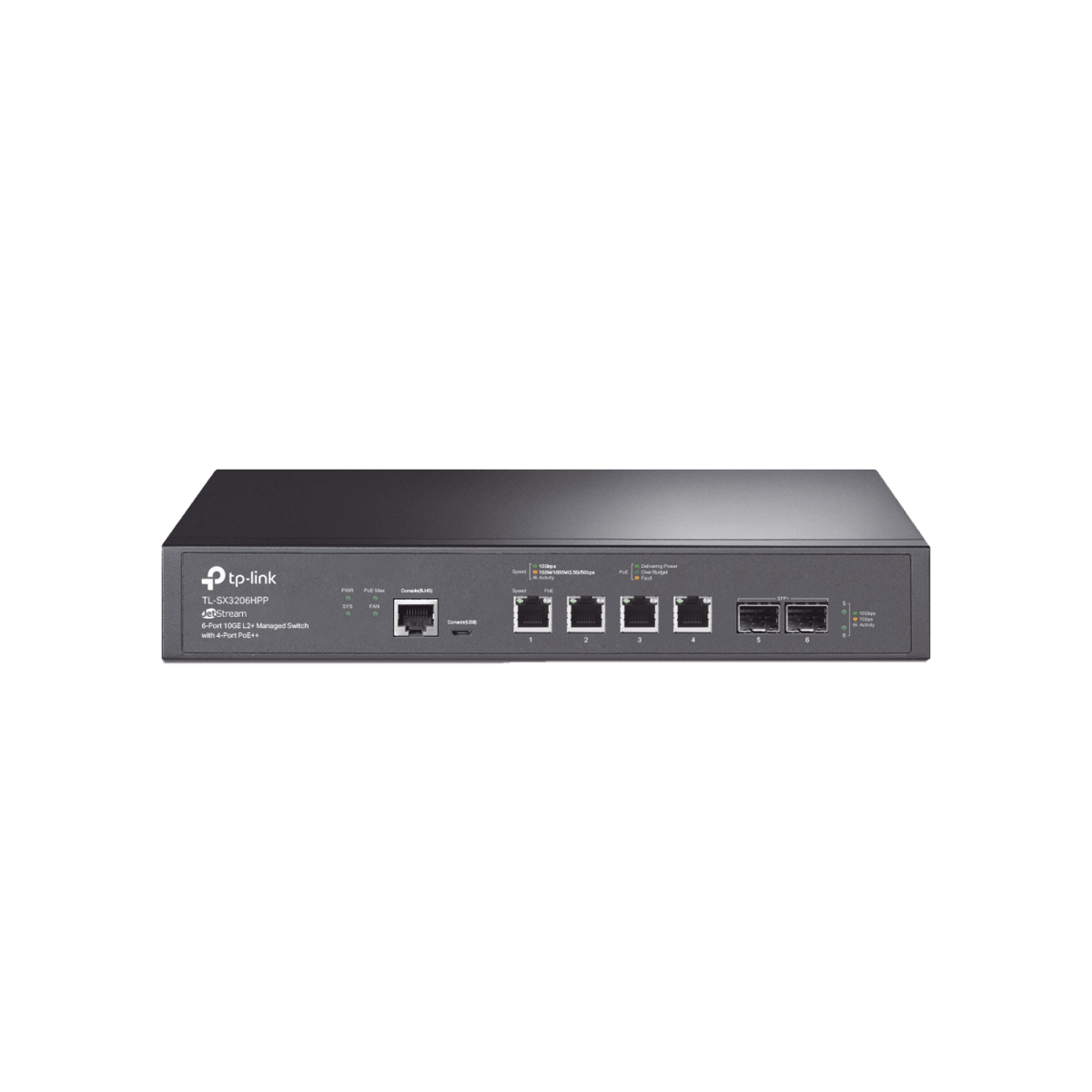 Switches PoETP - LINKTL-SX3206HPPSwitch Administrable 6 Puertos 10G Multi - Gigabit PoE++ 200W 2 SFP+ Omada L2+ TP - LINK TL - SX3206HPP - SILYMX