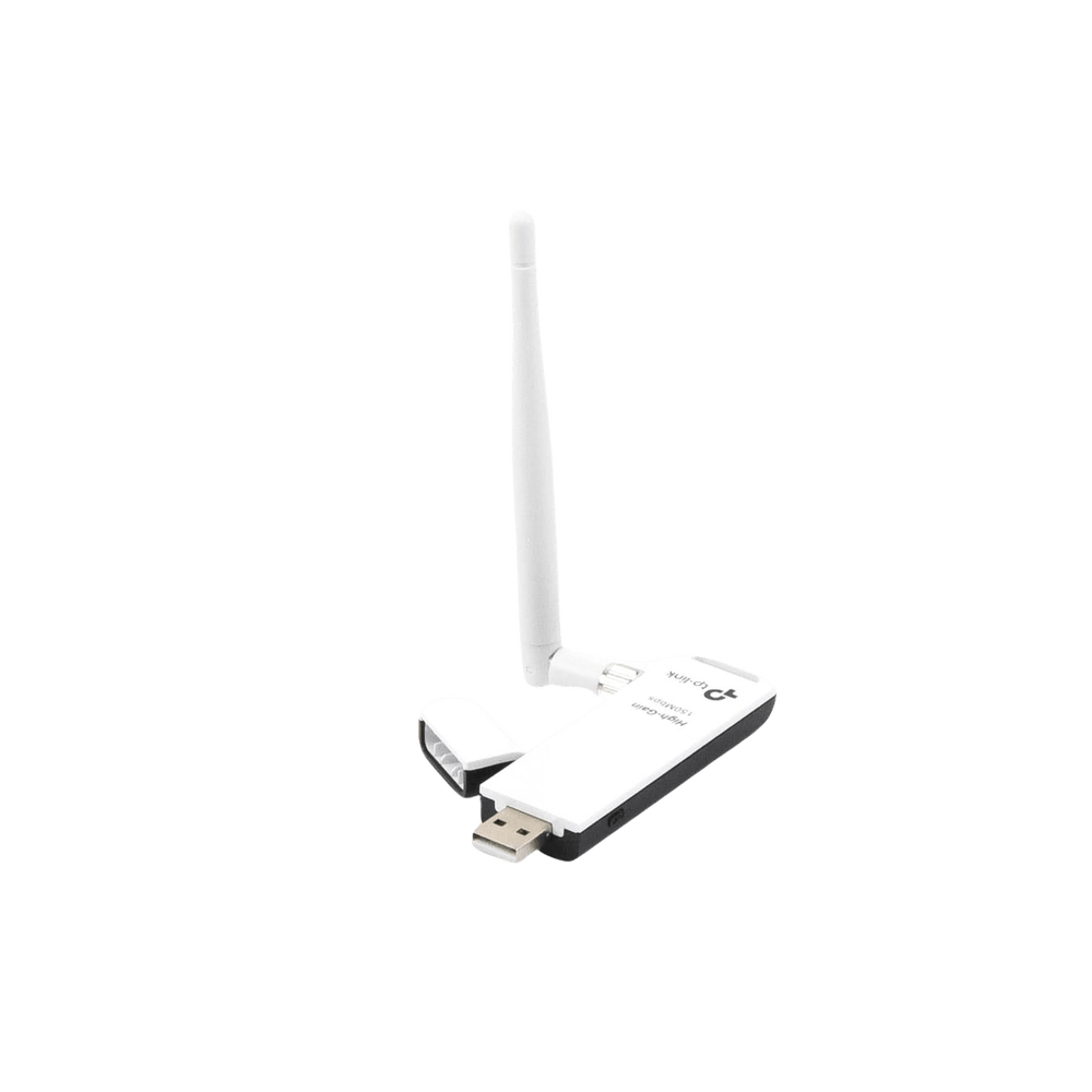 Adaptador Wi-Fi TPLink USB inalámbrico de alta ganancia N 150 Mbps 2.4 GHz con 1 antena desmontable de 4dBi TL-WN722N - SILYMX
