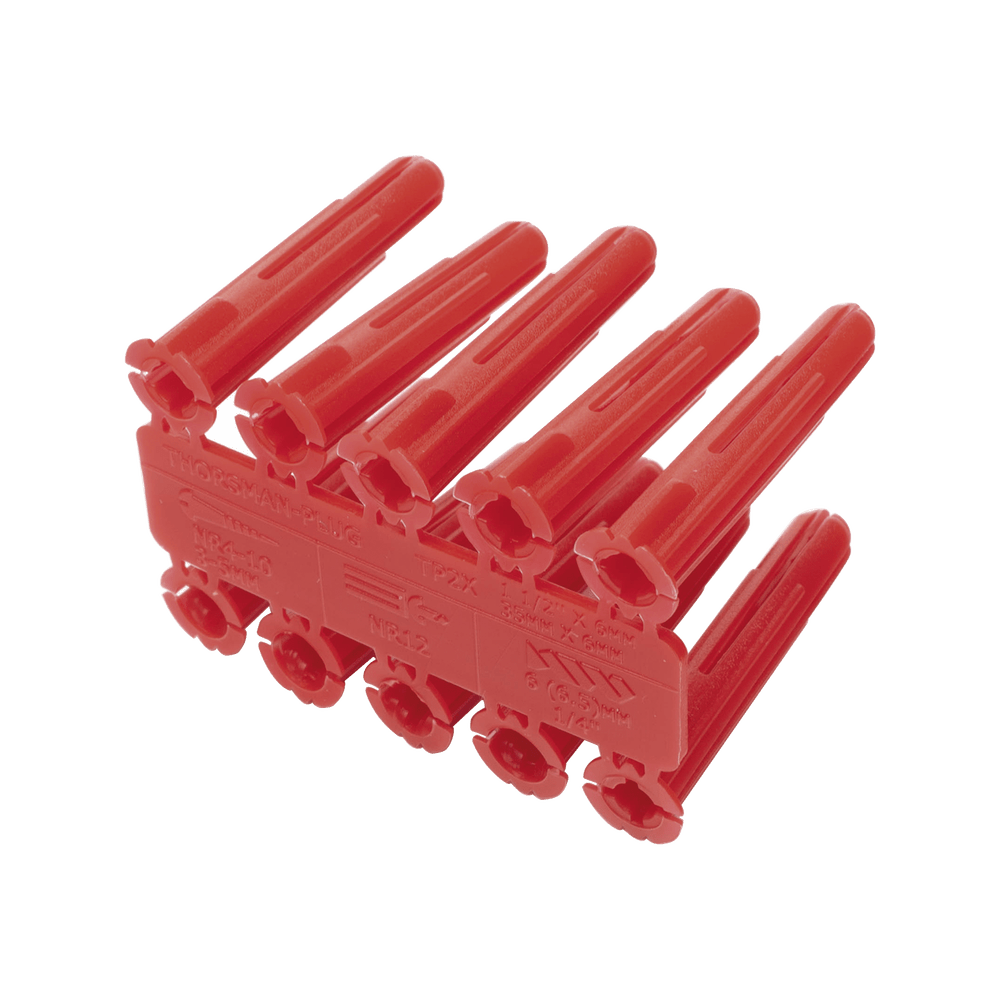 Taquete rojo de 1/4 plástico (100 pzas) para fijar objetos con tornillo en muros y techos de concreto, compatible con tornillo TH10X de 10 x 1 1/2" - SILYMX