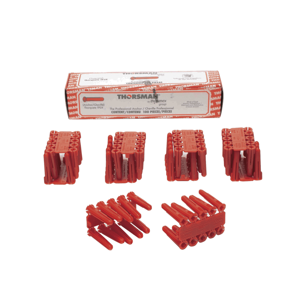 Taquete rojo de 1/4 plástico (100 pzas) para fijar objetos con tornillo en muros y techos de concreto, compatible con tornillo TH10X de 10 x 1 1/2" - SILYMX