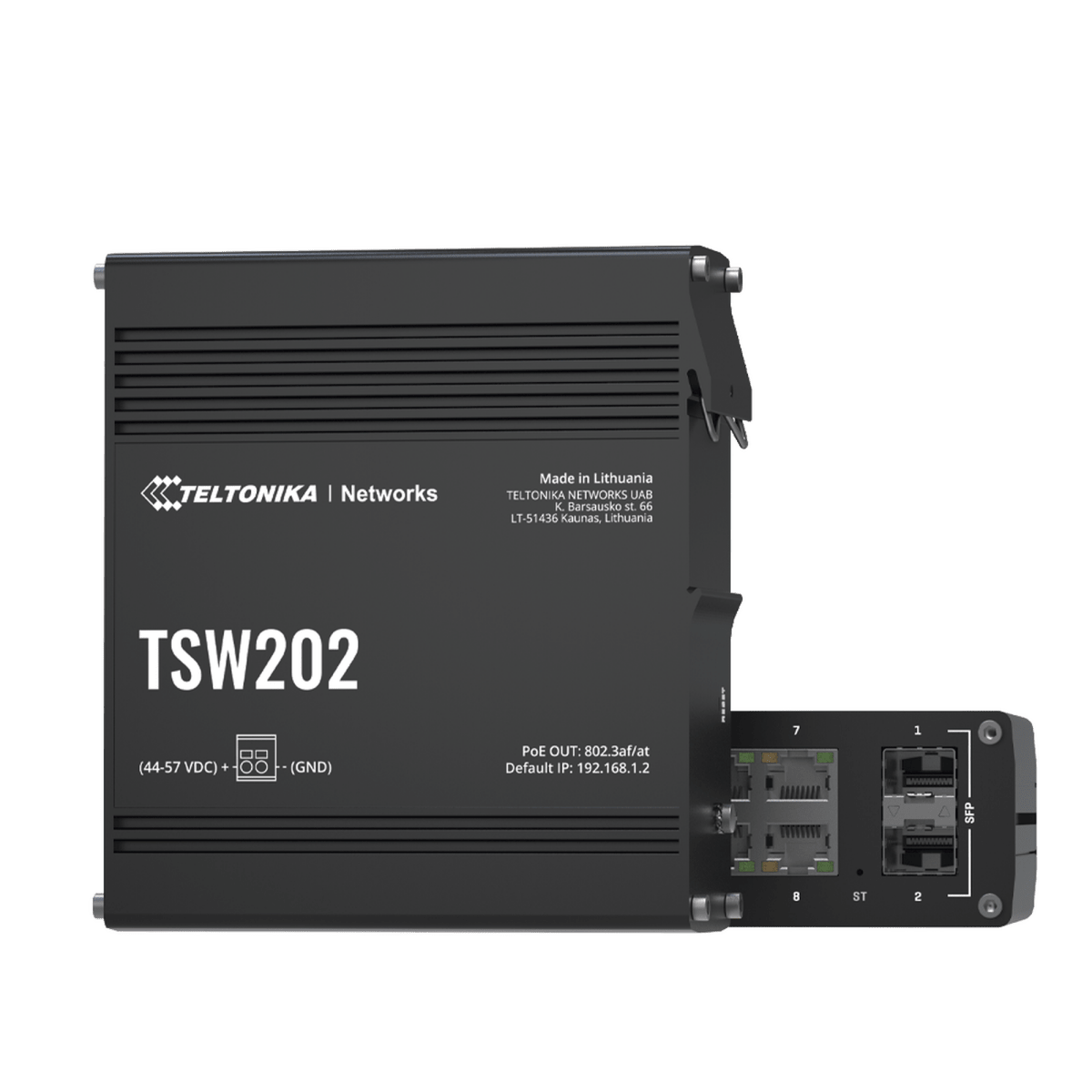 SwitchesTELTONIKATSW202Switch Industrial Administrable L2 Teltonika TSW202 · 8 Puertos PoE+ · 2 SFP · Profinet Clase B · - 40°C a 75°C - SILYMX