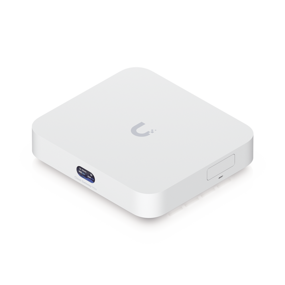 UniFi Cloud Gateway MAX Router con todos los servicios UniFi administra hasta 30 dispositivos UniFi y 300 clientes. 1 pto WAN 2.5G 4 pts LAN 1G uno configurable como WAN seguridad IDS/IP VPN bloqueo de apps/URLs 512 GB memoria interna UCG-MAX - SILYMX