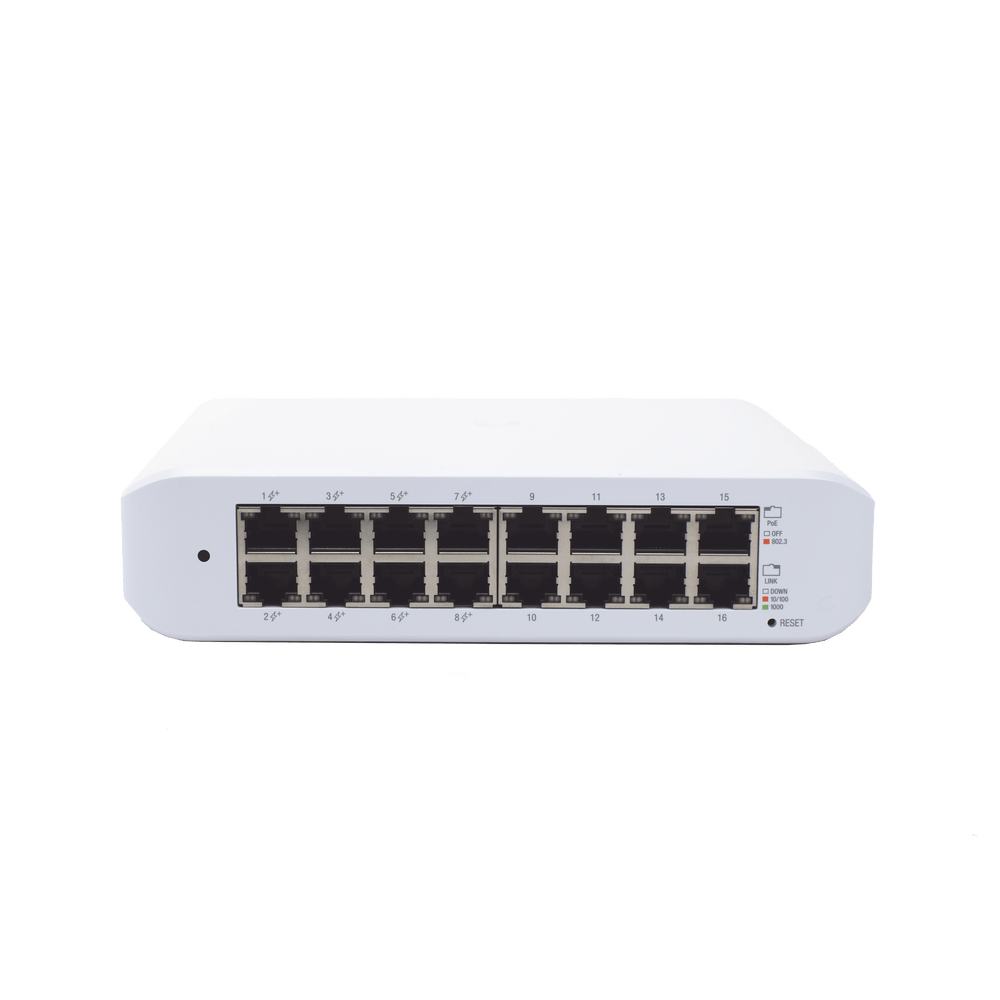 Switch UniFi Lite Administrable PoE de 16 Puertos 10/100/1000 Mbps (8 puertos 802.3af/at) 45 W USW-LITE-16-POE - SILYMX