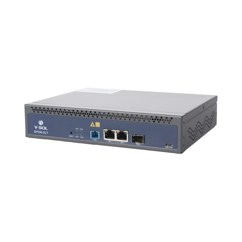 OLT de 1 puerto GPON SC/UPC + 3 puertos Uplink 2 puertos Gigabit Ethernet + 1 puerto SFP/SFP+ Fuente de alimentación redundante AC/DC hasta 128 ONUS V1600-GS - SILYMX