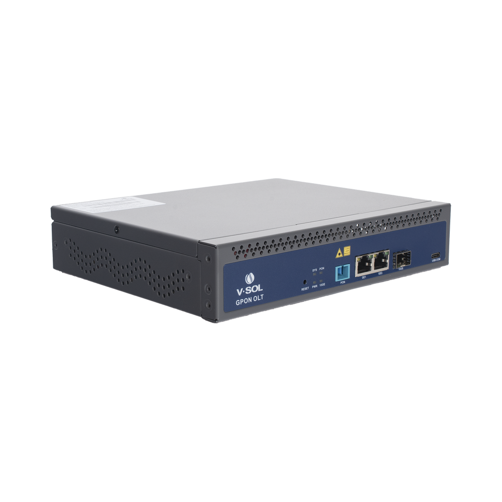 OLT de 1 puerto GPON SC/UPC + 3 puertos Uplink 2 puertos Gigabit Ethernet + 1 puerto SFP/SFP+ Fuente de alimentación redundante AC/DC hasta 128 ONUS V1600-GS - SILYMX