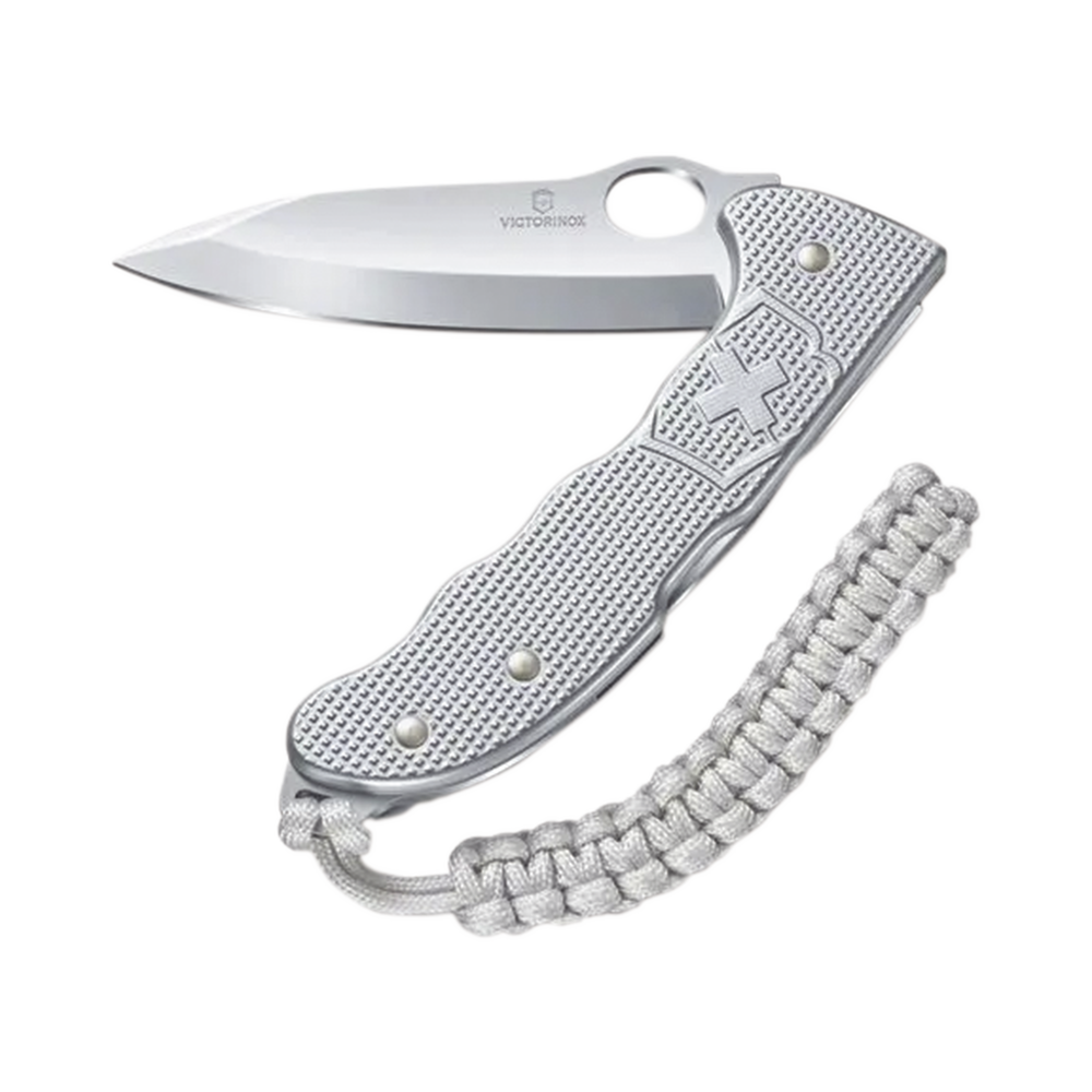 Navaja Victorinox Hunter con Cachas Alox Acanaladas y Hoja a una Mano Con Colgante Paracord Plateado VM26 - SILYMX