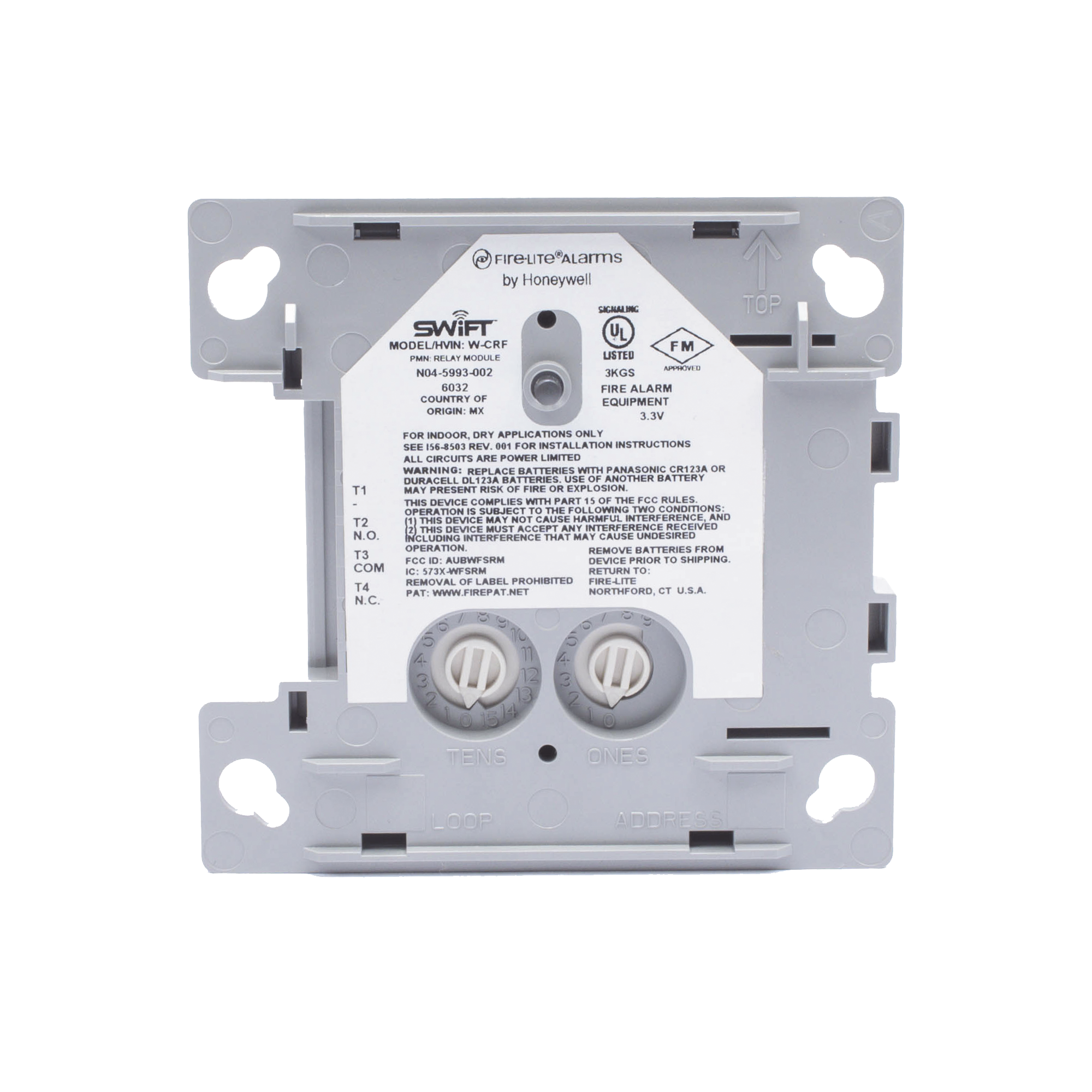 Módulo de relé inalámbrico direccionable con 2 contactos Forma C, red de malla SWIFT, para paneles Fire-Lite