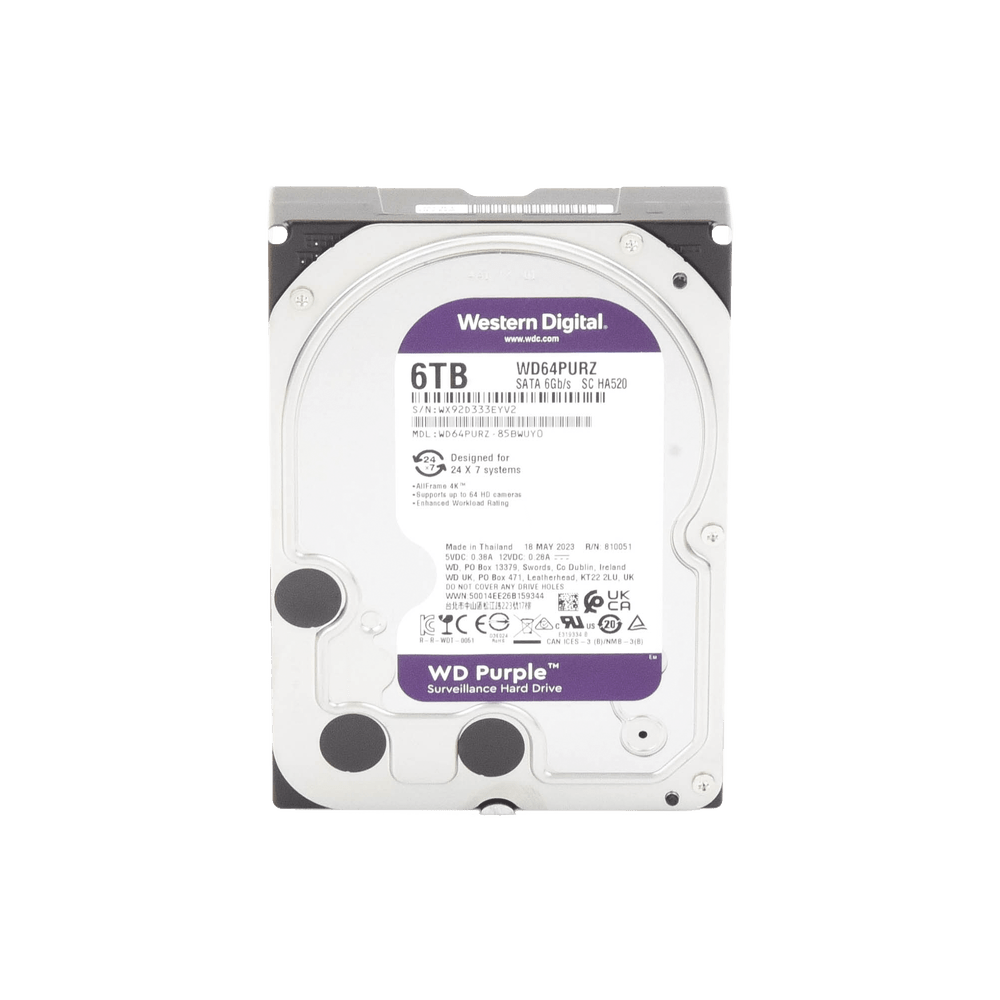 Disco Duro de 6TB 5400 RPM para Videovigilancia Western Digital WD Purple Surveillance 3.5" SATA 6 Gbit/s 256MB Caché WD64PURZ - SILYMX