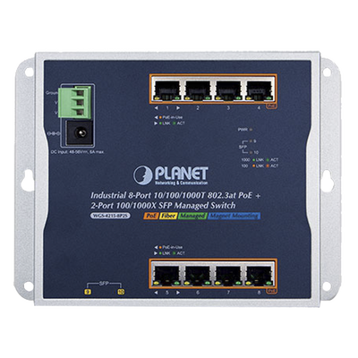 Switch Industrial PoE Administrable 8 Puertos Gigabit 802.3at 2 SFP PLANET WGS-4215-8P2S - SILYMX