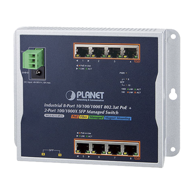 Switch Industrial PoE Administrable 8 Puertos Gigabit 802.3at 2 SFP PLANET WGS-4215-8P2S - SILYMX