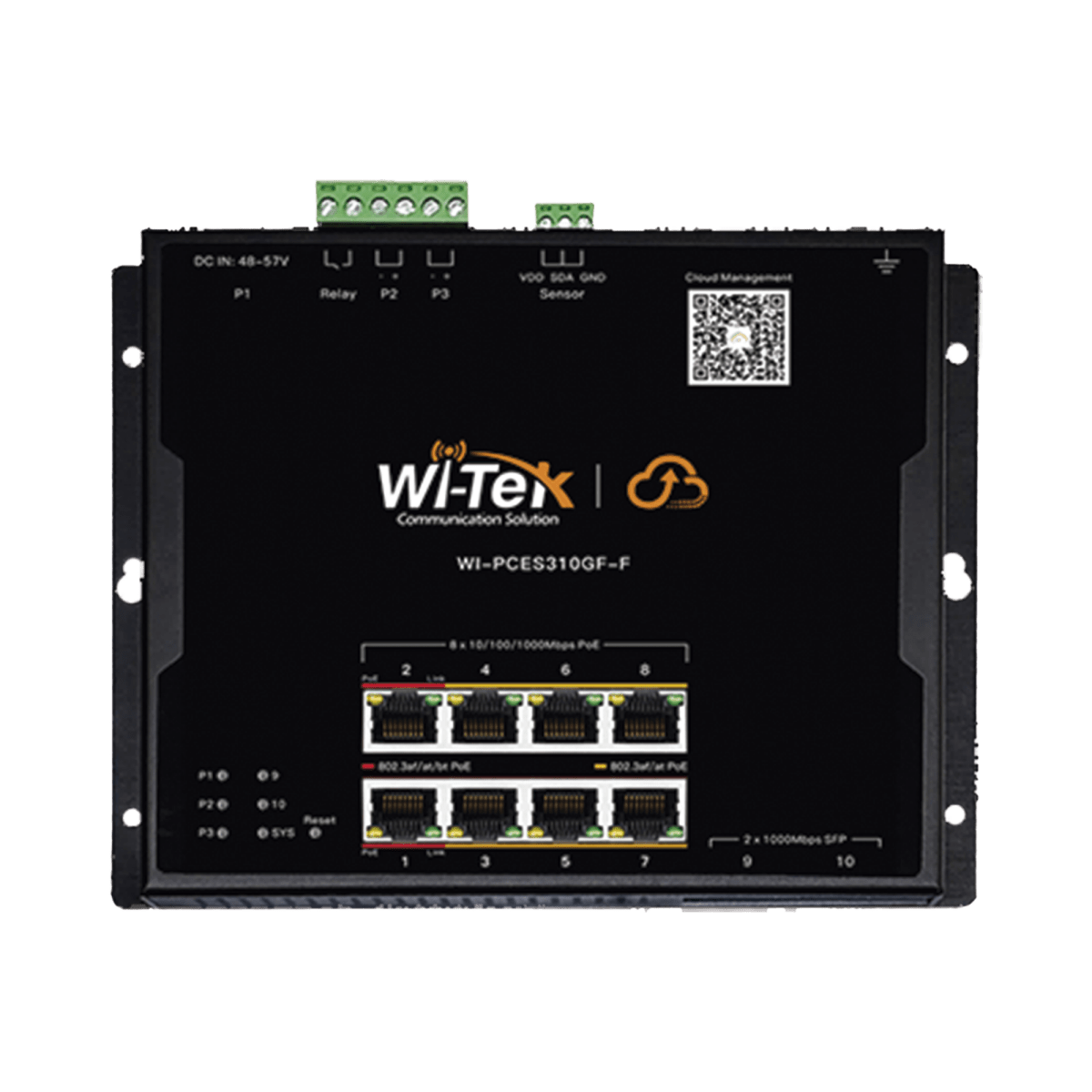 Switches PoEWI - TEKWI-PCES310GF-FSwitch Industrial Administrable 8 Puertos Gigabit PoE++ 145W 2 SFP Cloud Riel DIN WI - TEK WI - PCES310GF - F - SILYMX