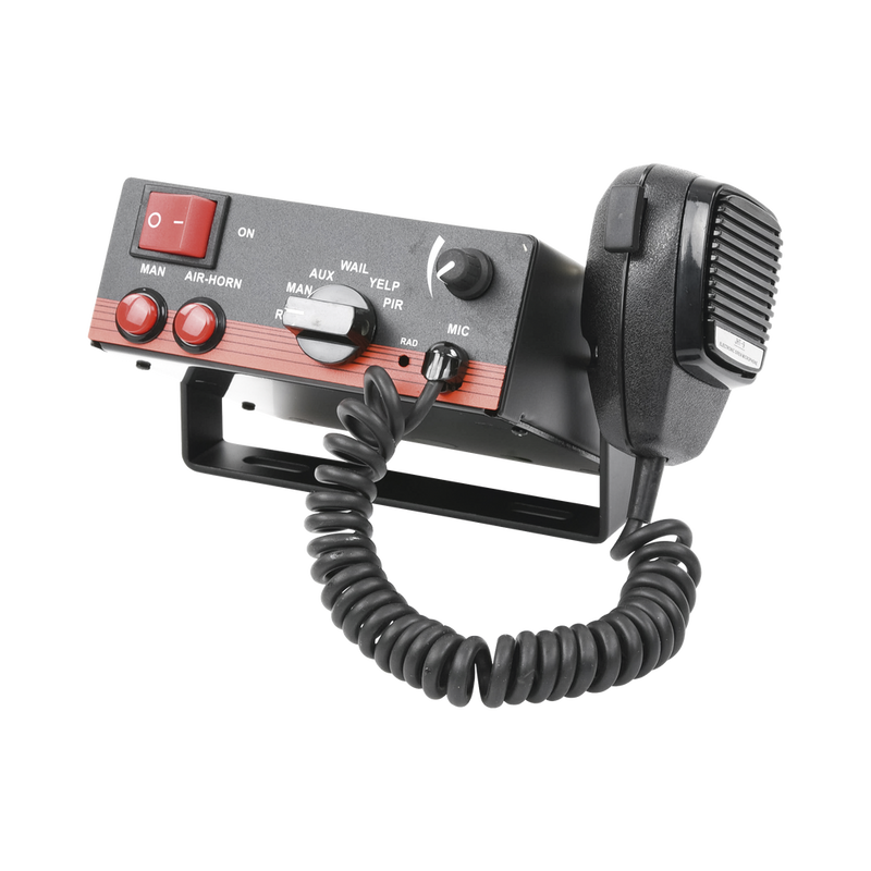 Sirena Vehicular de 100W de Potencia Con Switch Giratorio de 6 posiciones Micrófono de Uso Rudo e Interconexión a Radio X-ELS-100