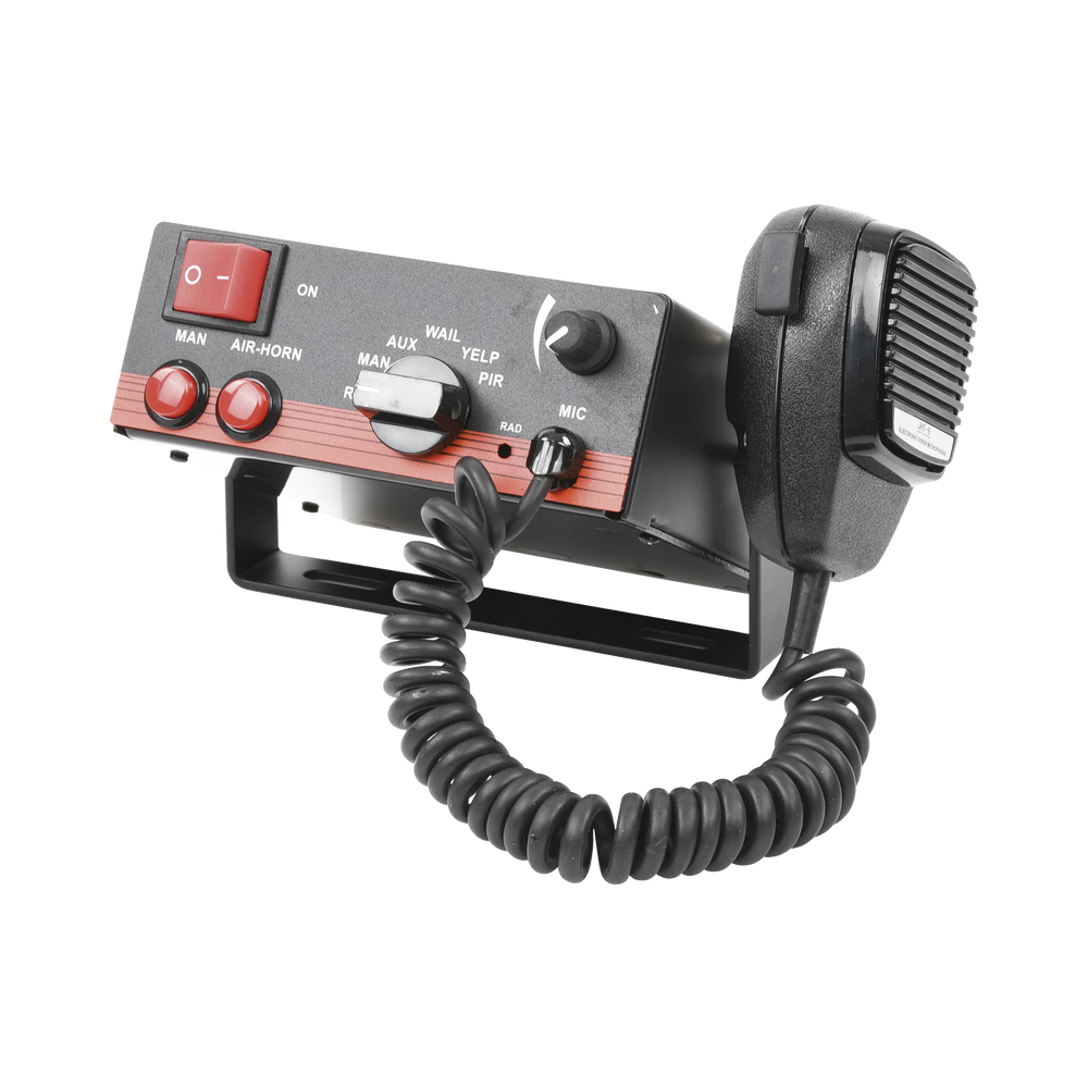 Sirena Vehicular de 100W de Potencia Con Switch Giratorio de 6 posiciones Micrófono de Uso Rudo e Interconexión a Radio X-ELS-100