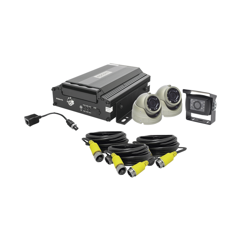KIT DVR PARA VEHICULO INCLUYE CÁMARAS PARA INTERIOR CÁMARA PARA EXTERIOR 2MP AHD CABLES EXTENSORES ADAPTADOR LAN XMR401NHDSKIT