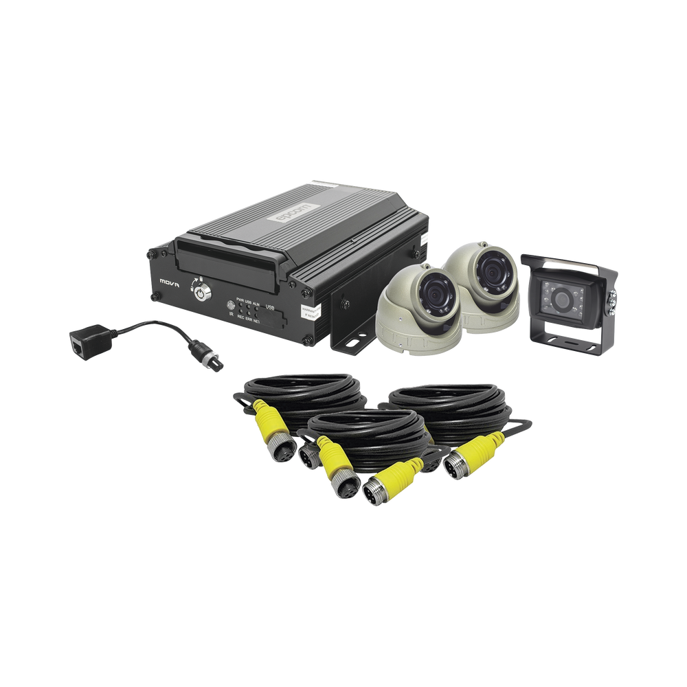 KIT DVR PARA VEHICULO INCLUYE CÁMARAS PARA INTERIOR CÁMARA PARA EXTERIOR 2MP AHD CABLES EXTENSORES ADAPTADOR LAN XMR401NHDSKIT