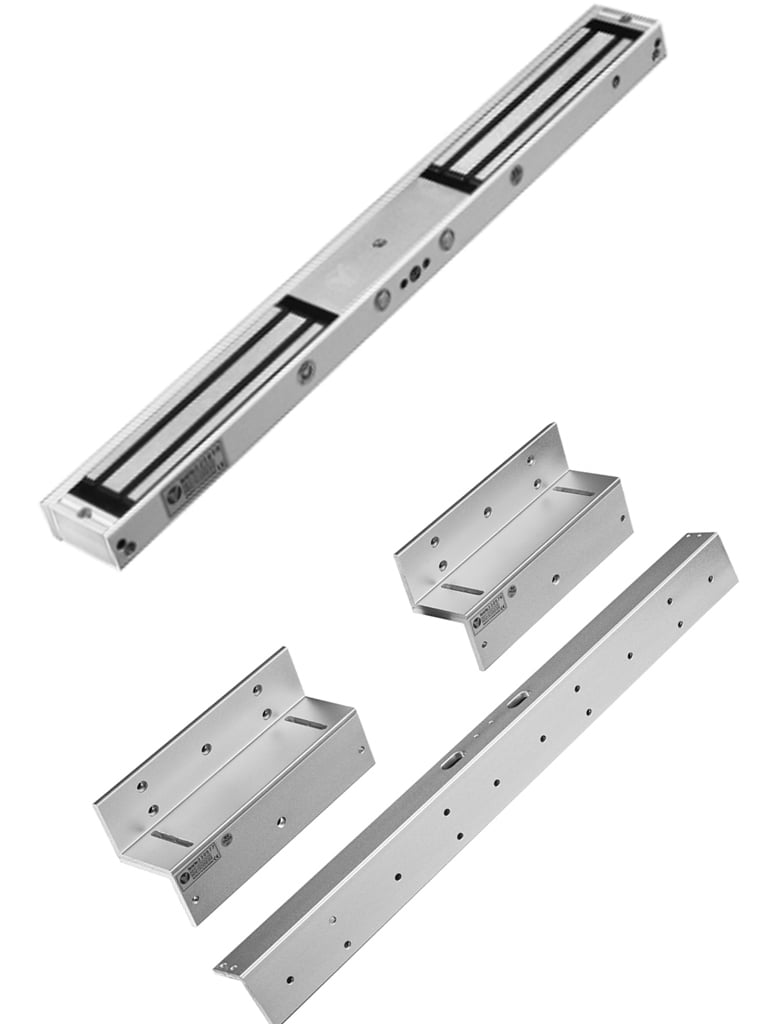 Paquete de Cerradura Magnética doble con Led YM180NDLED y Soporte de Fijación Tipo ZL Fuerza de Sujeción 180Kg 350Lb por extremo Voltaje dual Puertas de madera vidrio metálica YM-180NDLED + MBK-180NDZL - SILYMX