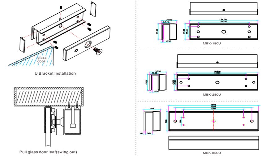 Soporte en U para Puertas de Vidrio Sin Marco  MBK-180U - SILYMX