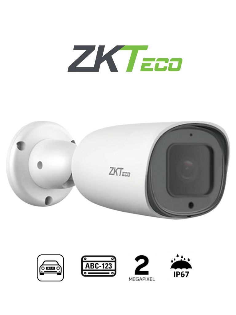 Cámara IP Bullet 2 MP Zkteco para reconocimiento de placas Software LPR integrado Lente Motorizado POE IP67 Audio Ranura para tarjeta SD BL-852Q38A-LP - SILYMX