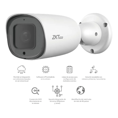 Cámara IP Bullet 2 MP Zkteco para reconocimiento de placas Software LPR integrado Lente Motorizado POE IP67 Audio Ranura para tarjeta SD BL-852Q38A-LP - SILYMX