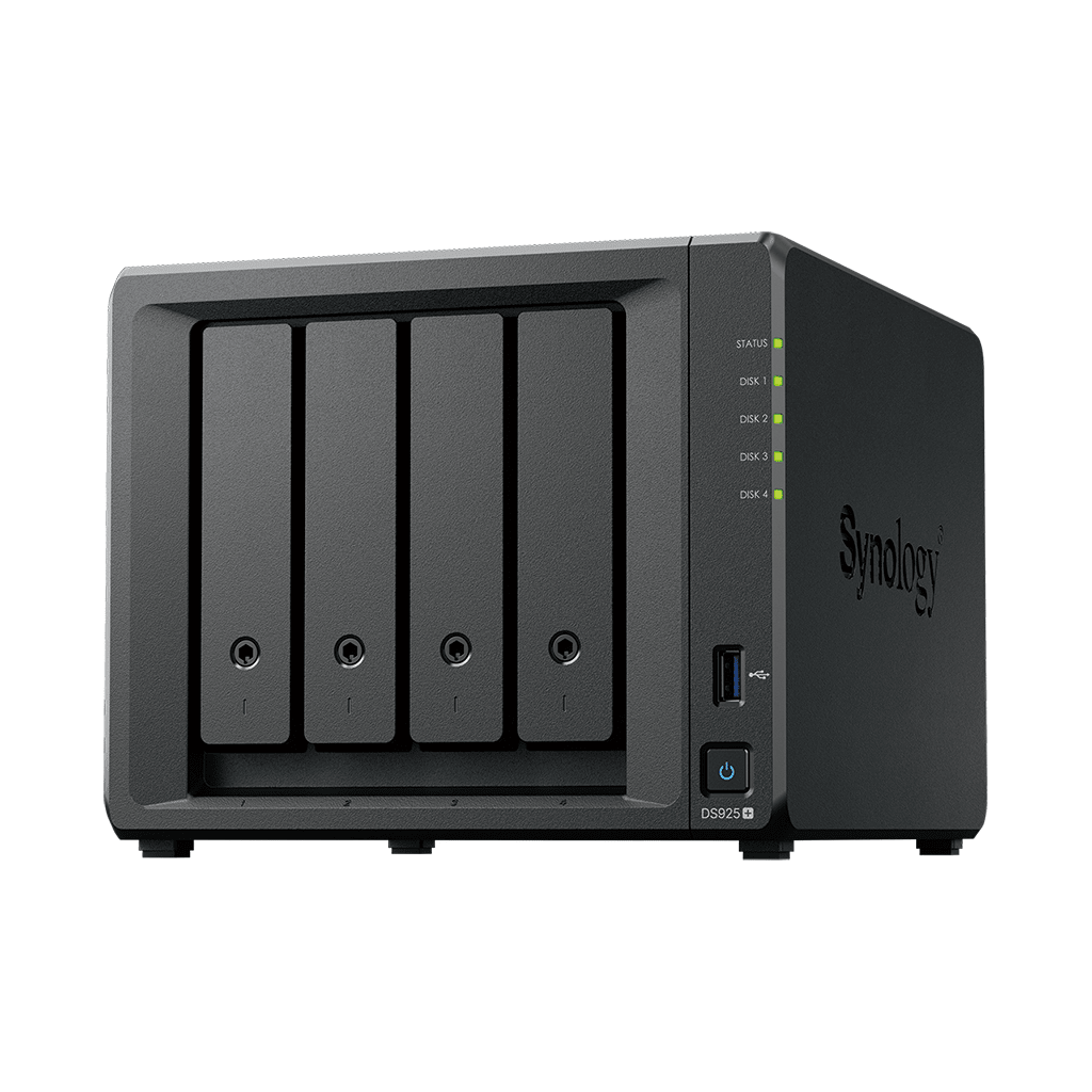 NAS Synology DS925+ de 4 bahías expandible, con Ryzen V1500B, 4GB DDR4 ECC, 2.5GbE dual, M.2