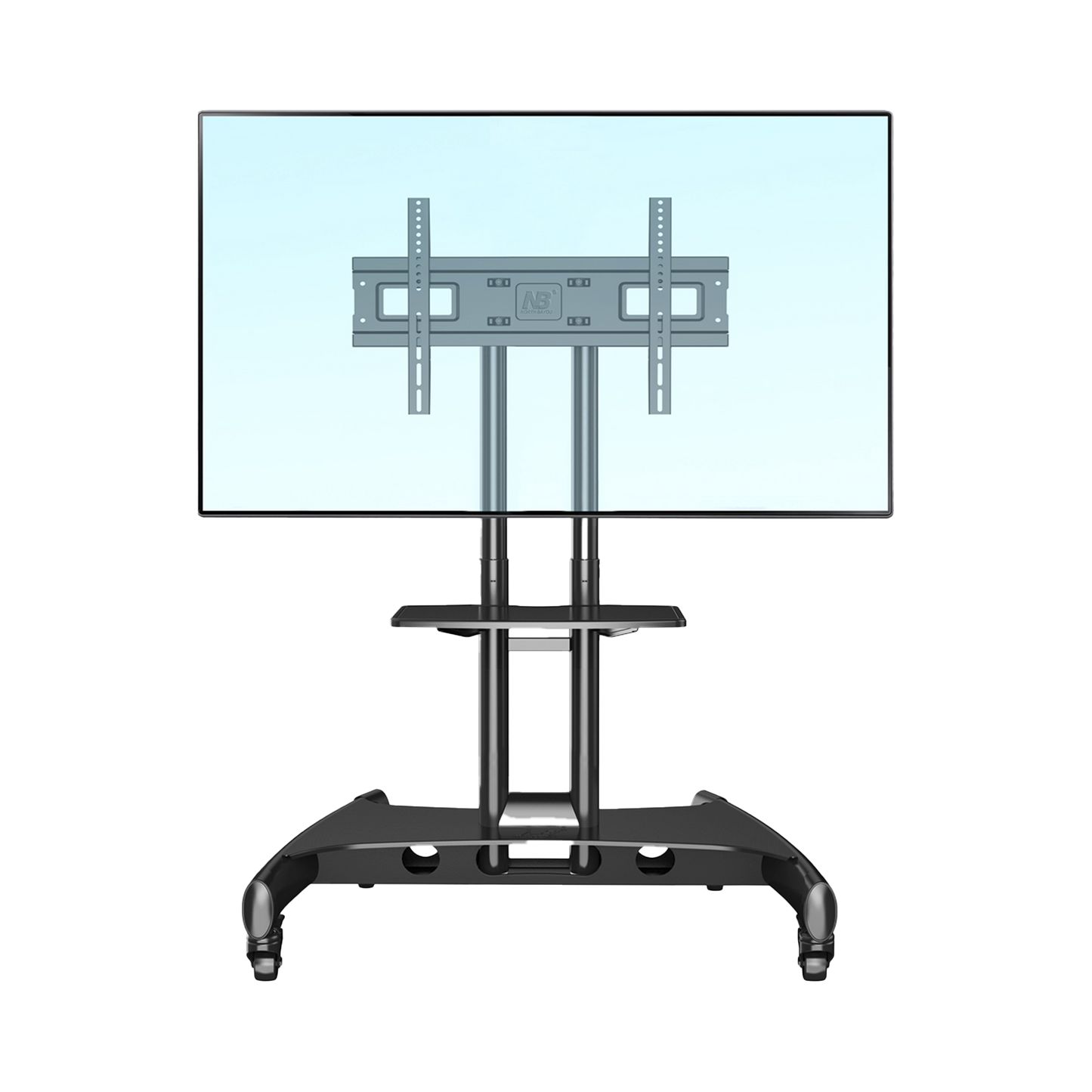 Soporte Móvil para Pantalla / 32" a 75" / Carga 45.5 kg (100 lbs) / VESA 200x200 a 600x400 mm / Altura Ajustable 1120-1520 mm (3.67 a 4.99 ft) / Base para Accesorios / 4 Ruedas 360° NB-EPCOM - Imagen 1