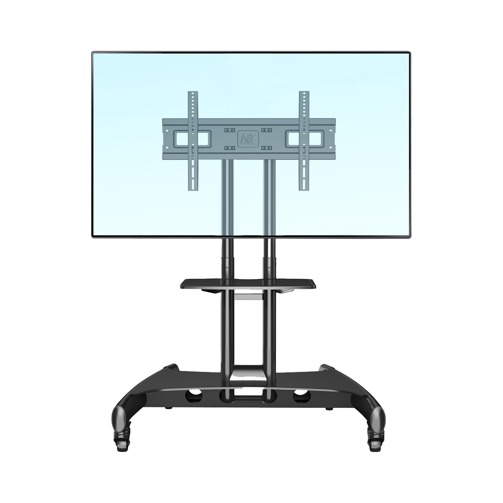 Soporte Móvil para Pantalla / 32" a 75" / Carga 45.5 kg (100 lbs) / VESA 200x200 a 600x400 mm / Altura Ajustable 1120-1520 mm (3.67 a 4.99 ft) / Base para Accesorios / 4 Ruedas 360° NB-EPCOM - Imagen 1