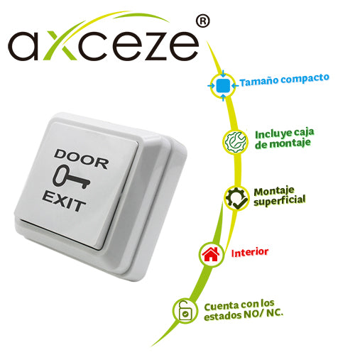 Boton Liberador Push Plastico 69x69mm 2 Hilos N.O. con Base AXCEZE AX-B30 - Imagen 1