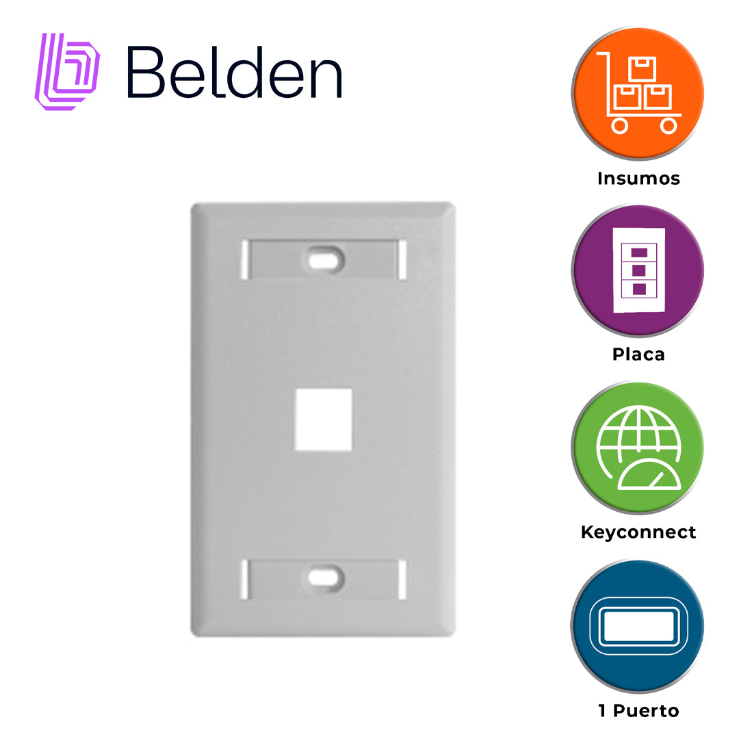 Placa De Pared Faceplate Belden 1 Puerto Para Jacks Keyconnect Universal Blanco Electrico Ax102660 - Imagen 2