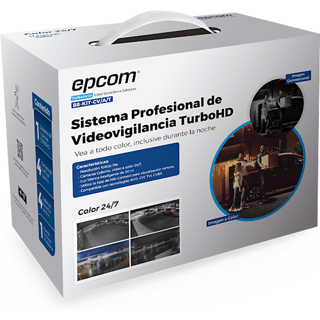 Kit TurboHD DVR 4 Canales 4 Cámaras Bala ColorVu 1080p Lite H.265+ IP66 Audio EPCOM PROFESSIONAL B8-KIT-CV/AT - Imagen 1