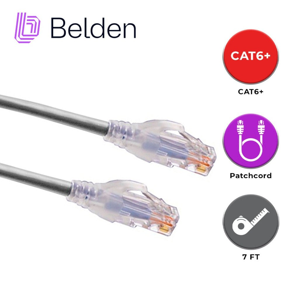 Belden Patch Cord Cat6 RJ-45 2.1 Metros 7 Pies Gris 24AWG Cobre Solido CMR T568A/B 1000BASE-T - C601108007 - Imagen 1
