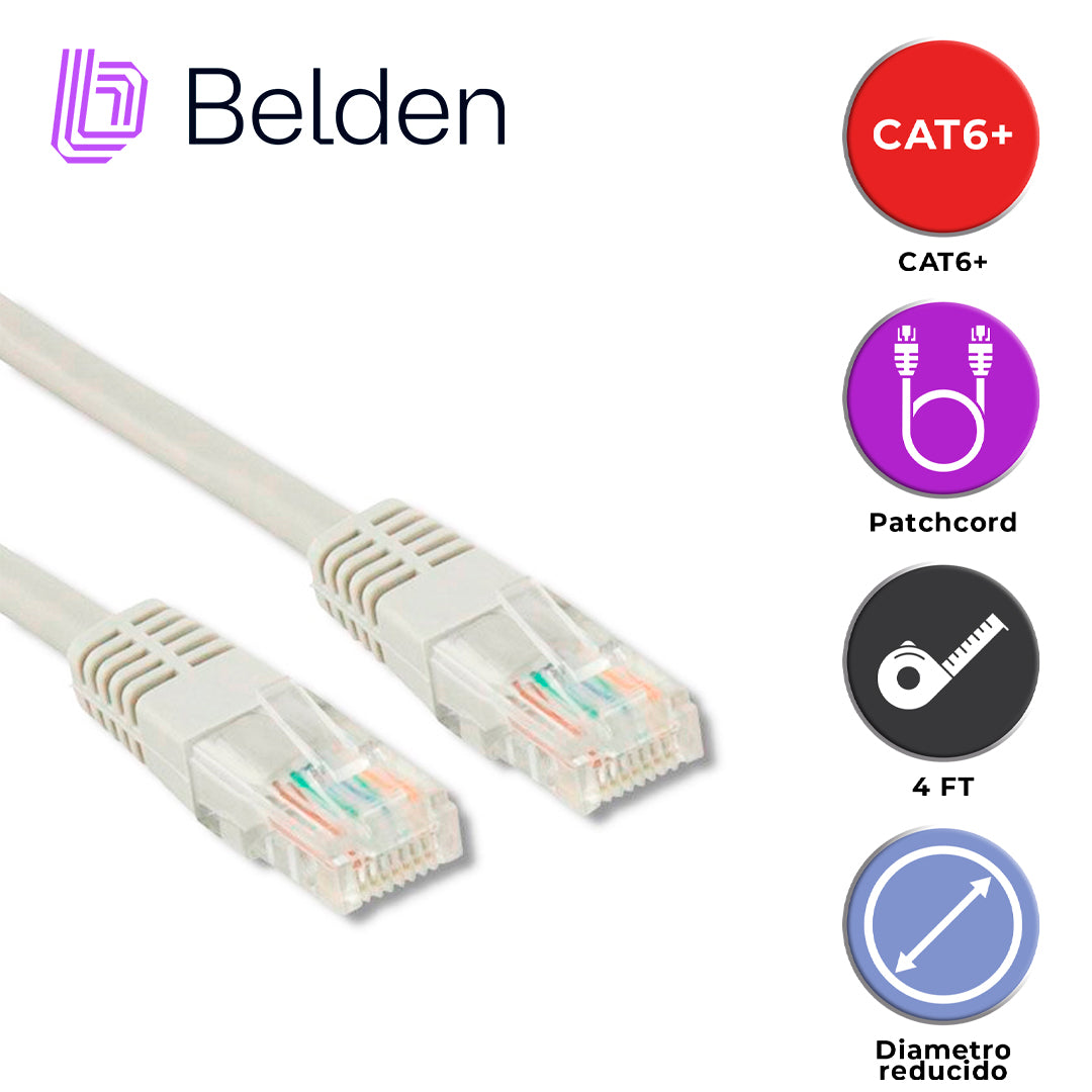 Belden Patch Cord Cat6 UTP RJ-45 1.2 Metros 4 Pies 28 AWG 1000BASE-T Riser CMR Blanco C6D1109004 - Imagen 1