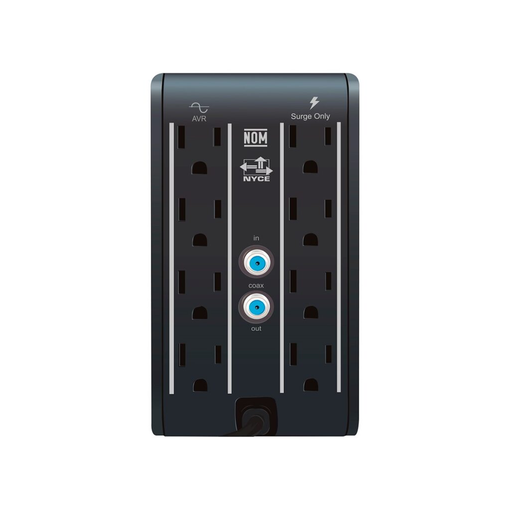 Reguladores de VoltajeCDPR2CU-AVR1008Regulador de Voltaje de Escritorio NEMA 5 - 15 1000A 500W 8 tomas de salida 1 Toma para carga de tablet 3 Tomas para carga de smartphone R2CU - AVR1008 - SILYMX