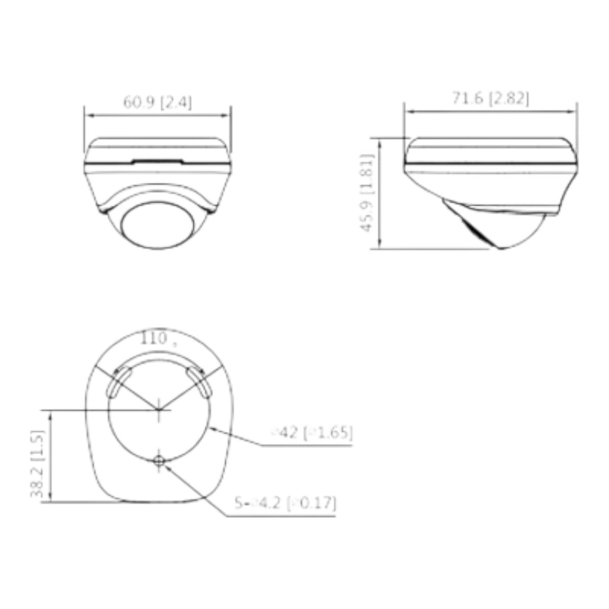 Cámara Mini Domo de 2 megapíxeles Lente de 2.1mm Gran Angular con 132 Grados de Apertura Micrófono Integrado IR de 3 Metros Soporta: CVI CVBS AHD TVI  DH-HAC-HDW3200LN - SILYMX