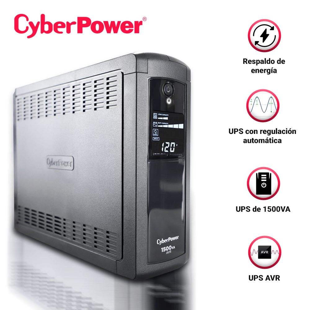 UPS / No BreakCYBERPOWERCP1500AVRLCDaNo Break UPS Torre 1500VA 900W LCD 6 Contactos Respaldo AVR Linea Interactiva CyberPower CP1500AVRLCDa - SILYMX