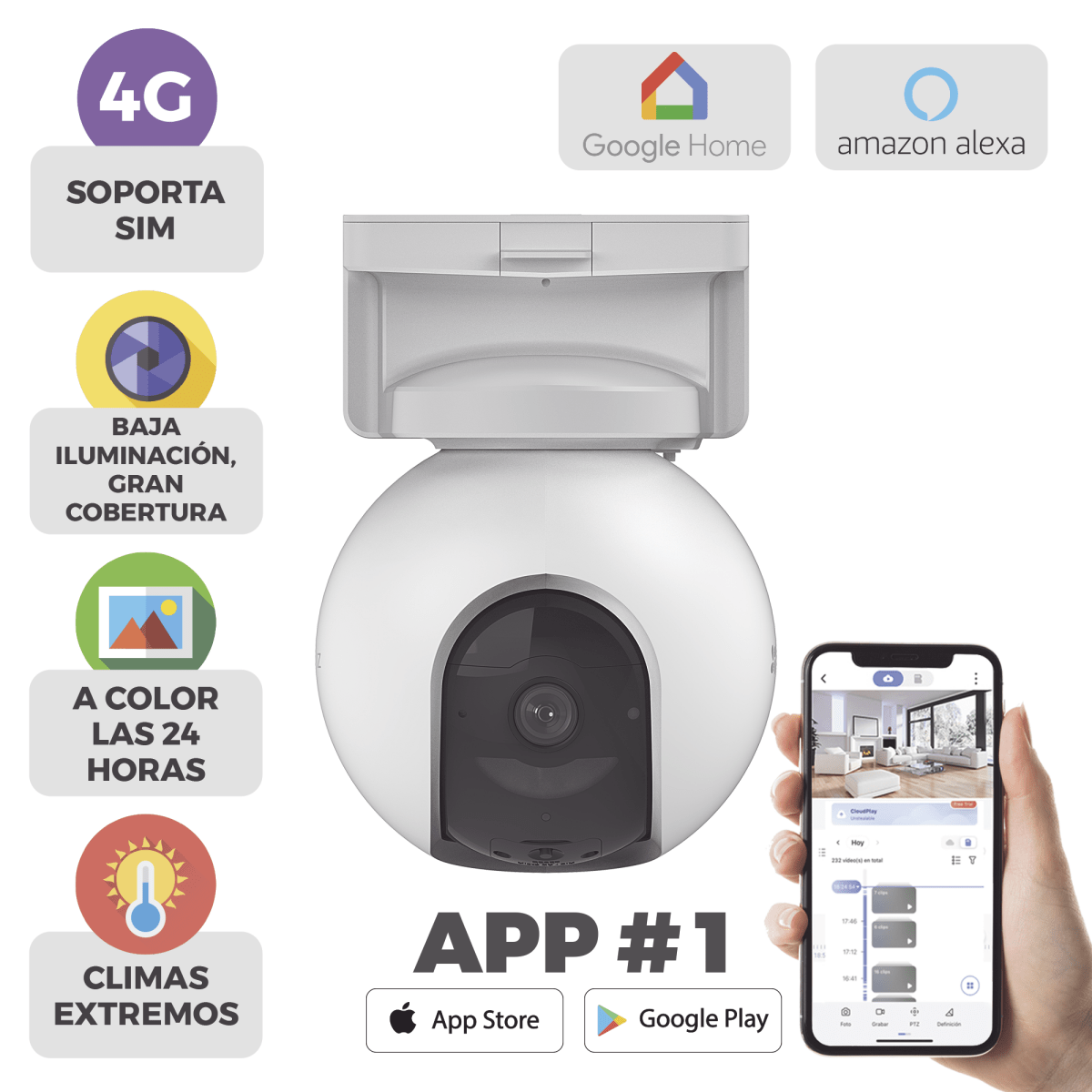 Cámaras IP PTZEZVIZCS-EB8-4GCámara Batería Recargable 4G Multicarrier 2K+ 360° Visión Nocturna Color EZVIZ CS - EB8 - 4G - SILYMX