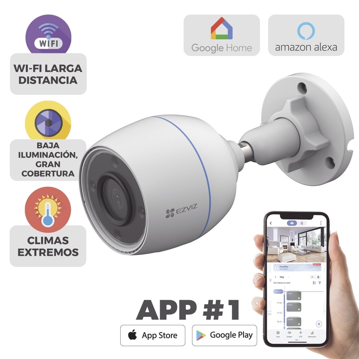 Camaras IP BalaEZVIZCS-H3CCámara WiFi Bala IP 2MP Detección Humana Micrófono Integrado Micro SD Visión Nocturna Exterior EZVIZ CS - H3C - SILYMX