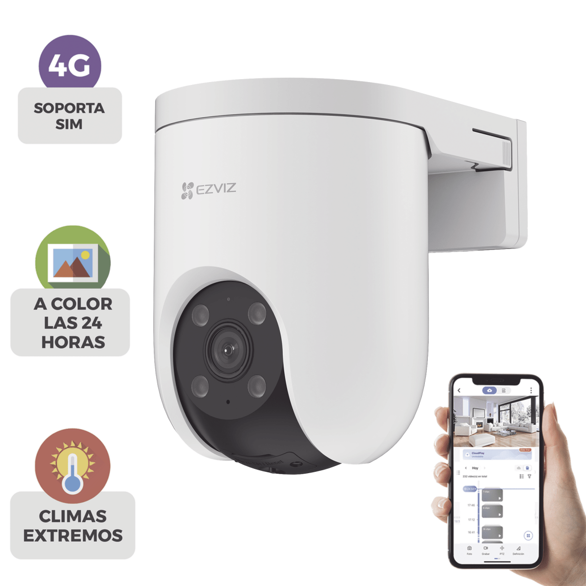 Cámaras IP PTZEZVIZCS-H8C/3MP/4GCámara PT IP 3MP 2K 4G Lente 4mm Visión Nocturna Color Giro 360° Seguimiento Inteligente EZVIZ CS - H8C/3MP/4G - SILYMX