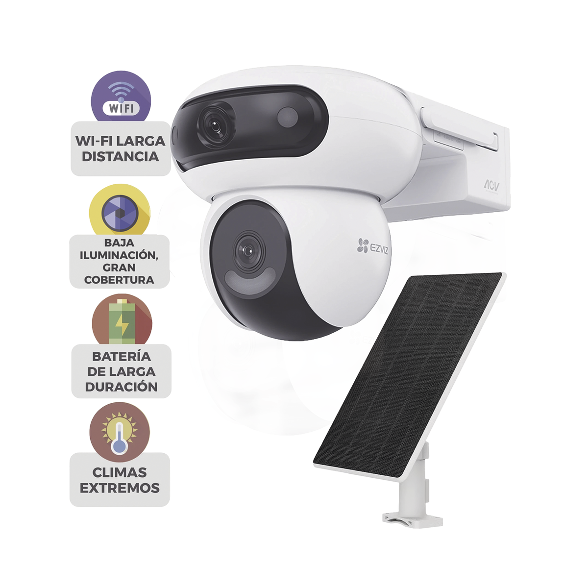 Camara IP Solar Doble Lente 4MP+4MP Wi-Fi 6 4G LTE Bateria 10,400 mAh Panel Solar 8W IP65 EZVIZ CSHB90X/SP/4G/W - Imagen 1