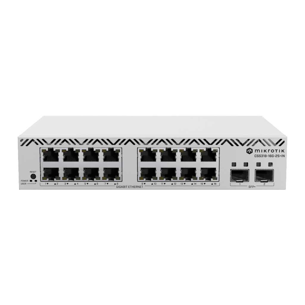 Switches PoEMIKROTIKCSS318-16G-2S+INSwitch Administrable 16 Puertos Gigabit 2 SFP+ 10G SwOS VLAN MikroTik CSS318 - 16G - 2S+IN - SILYMX