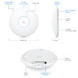 Access Point UniFi WiFi 7 Pro 6 GHz para interior en techo 6 streams totales MU-MIMO 2x2 cada banda tribanda puerto 2.5 GBE NO incluye POE U7-PRO - SILYMX
