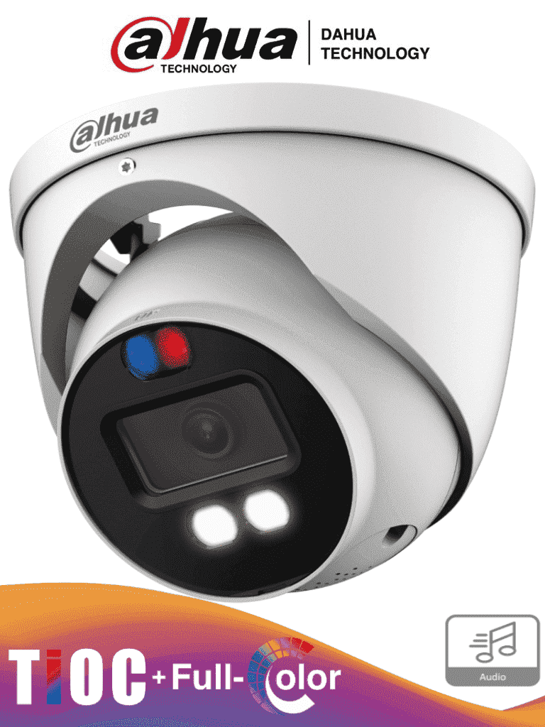 Camara Domo DAHUA TiOC 4K FullColor Estrobo Luz Roja y Azul Lente 2.8mm 40m IR y Luz Visible DH-HAC-ME1809HN-A-PV - Imagen 1