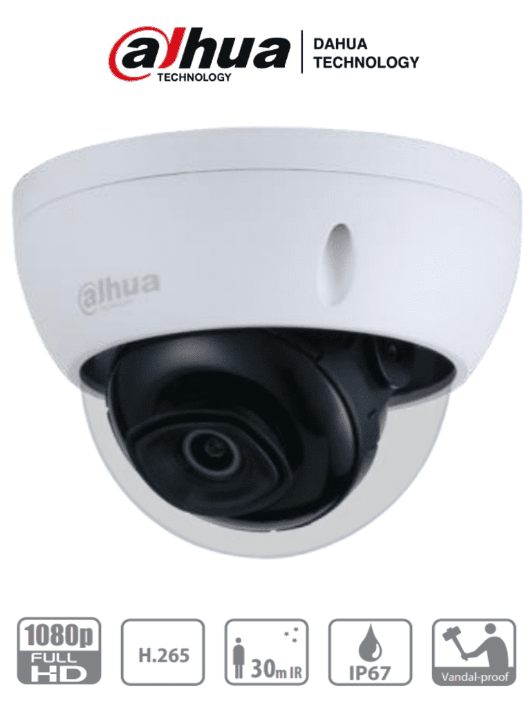 DAHUA IPC-HDBW1230E- Camara IP Domo Antivandalica de 2 Megapixeles/ Lente de 2.8 mm/ 104 Grados de Apertura/ Metalica/ IR de 30 Mts/ IP67/ IK10/ PoE/ DWDR/ - Imagen 1