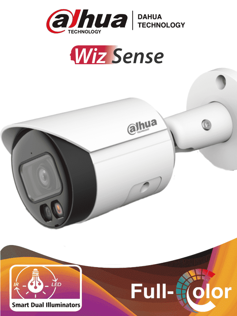 Cámara Bullet IP DAHUA Iluminador Dual Inteligente Full Color WizSense Lente 2.8mm 95 Grados PoE DH-IPC-HFW2449S-S-IL - Imagen 1