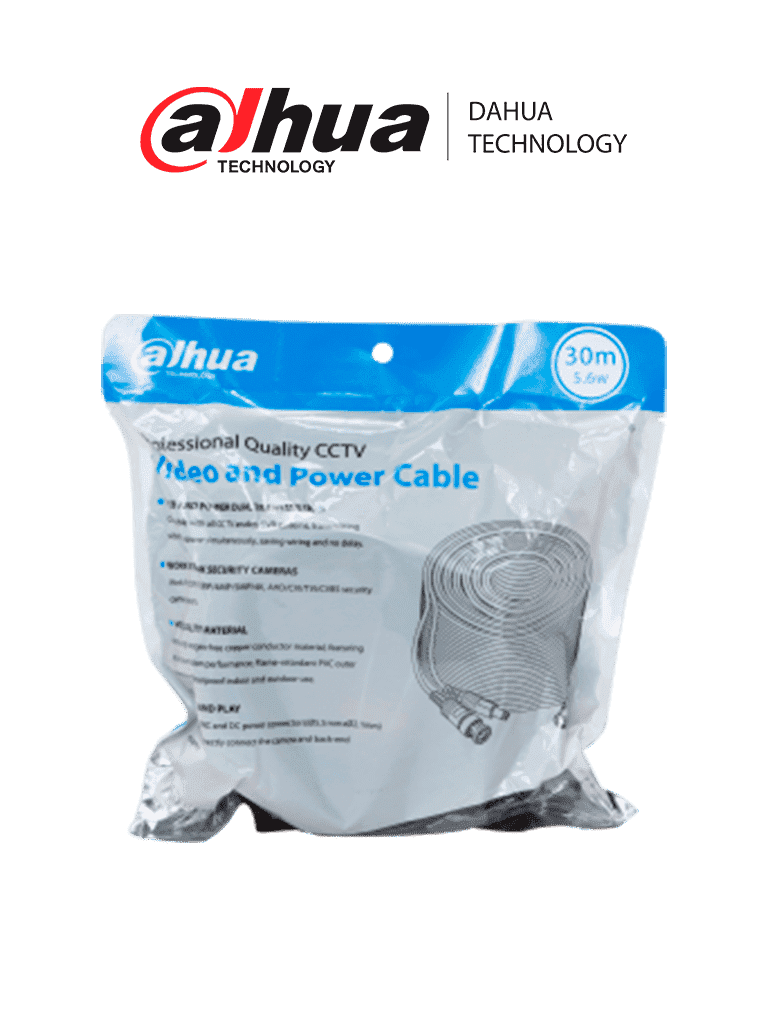 Cable Armado Video y Energia AHD CVI TVI CVBS 4K 30m (98ft) BNC Cobre Exterior Interior Dahua DH-PFM942I-30-5 - Imagen 1