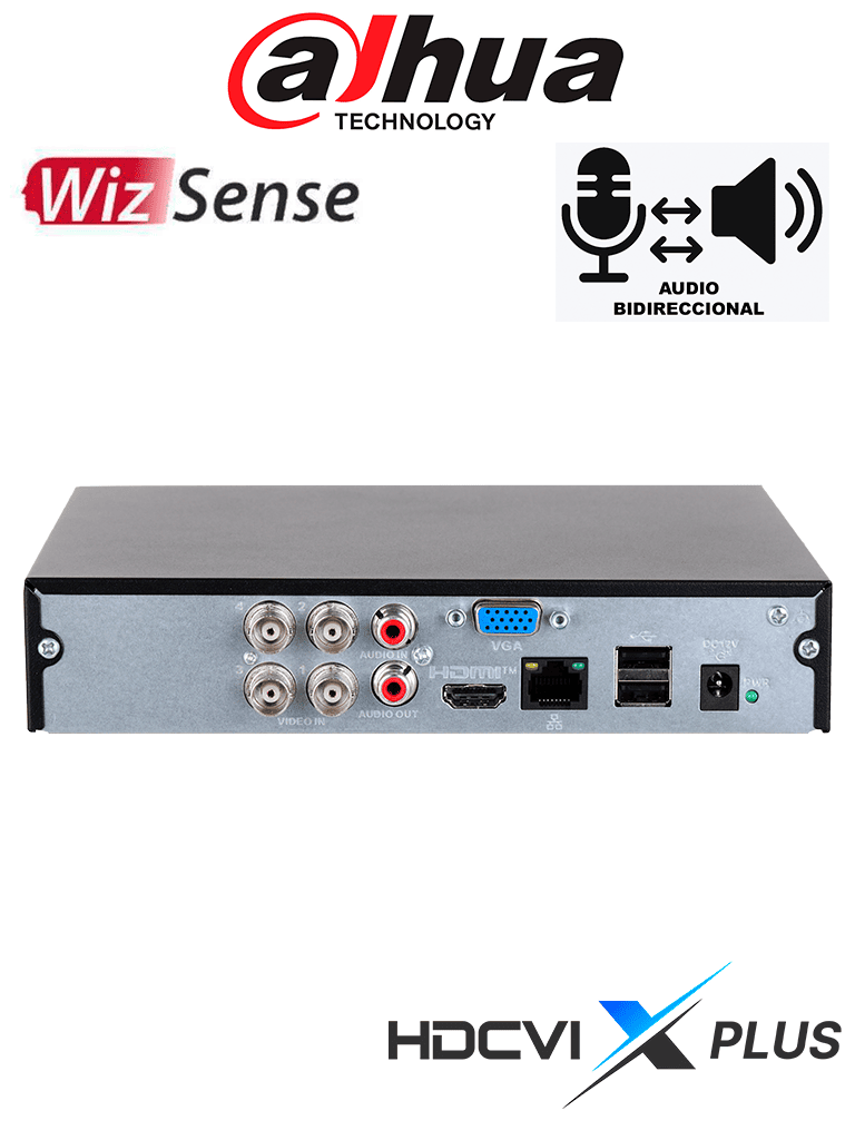 DVR HDCVI 4 Canales 5MP WizSense H.265+ 4+2 IP Audio Bidireccional SMD Plus Dahua DH-XVR1B04H-I/T - Imagen 3
