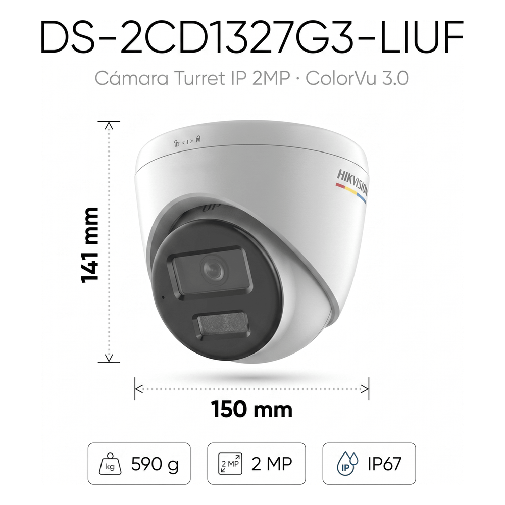 Cámara Turret IP / 2 Megapixel / ColorVu 3.0 / Dual Light 30 m (98.4 ft) / Lente 2.8 mm / AcuSense Lite / IP67 / PoE HIKVISION - Imagen 2