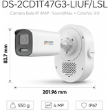 [SoundMax + ColorVu 3.0 + MD 3.0] Bala IP 4 Megapixel / Lente 4 mm / 50 mts IR + 50 mts Luz Blanca / Micrófono Integrado / ACUSENSE Lite / Exterior IP67 / WDR 120 dB / PoE / Micro SD HIKVISION - Imagen 3