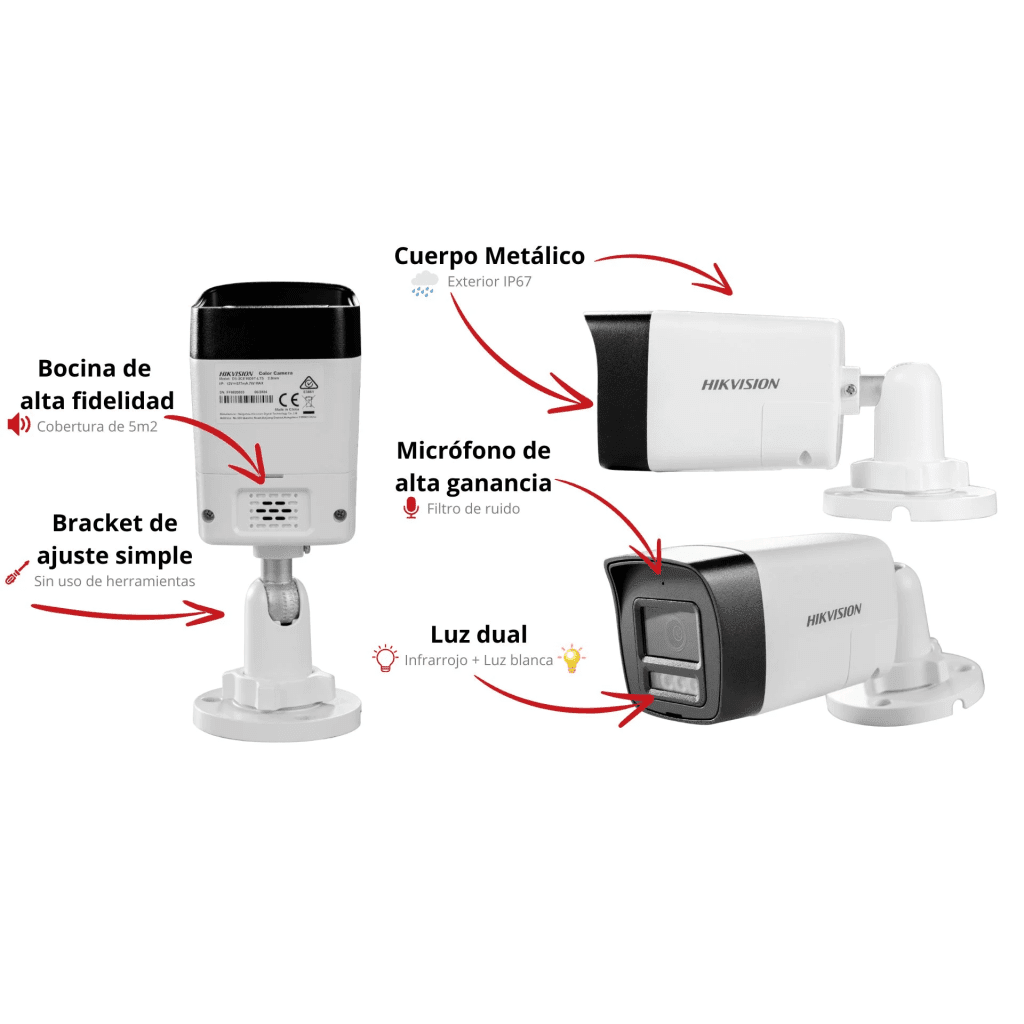 Camaras Analogicas BalaHIKVISIONDS-2CE16U0T-LTSCamara Bala TurboHD 8MP 4K Audio Bidireccional Dual Light ColorVu IR 30m Luz Blanca 20m Lente 2.8mm Exterior IP67 Hikvision DS - 2CE16U0T - LTS - SILYMX